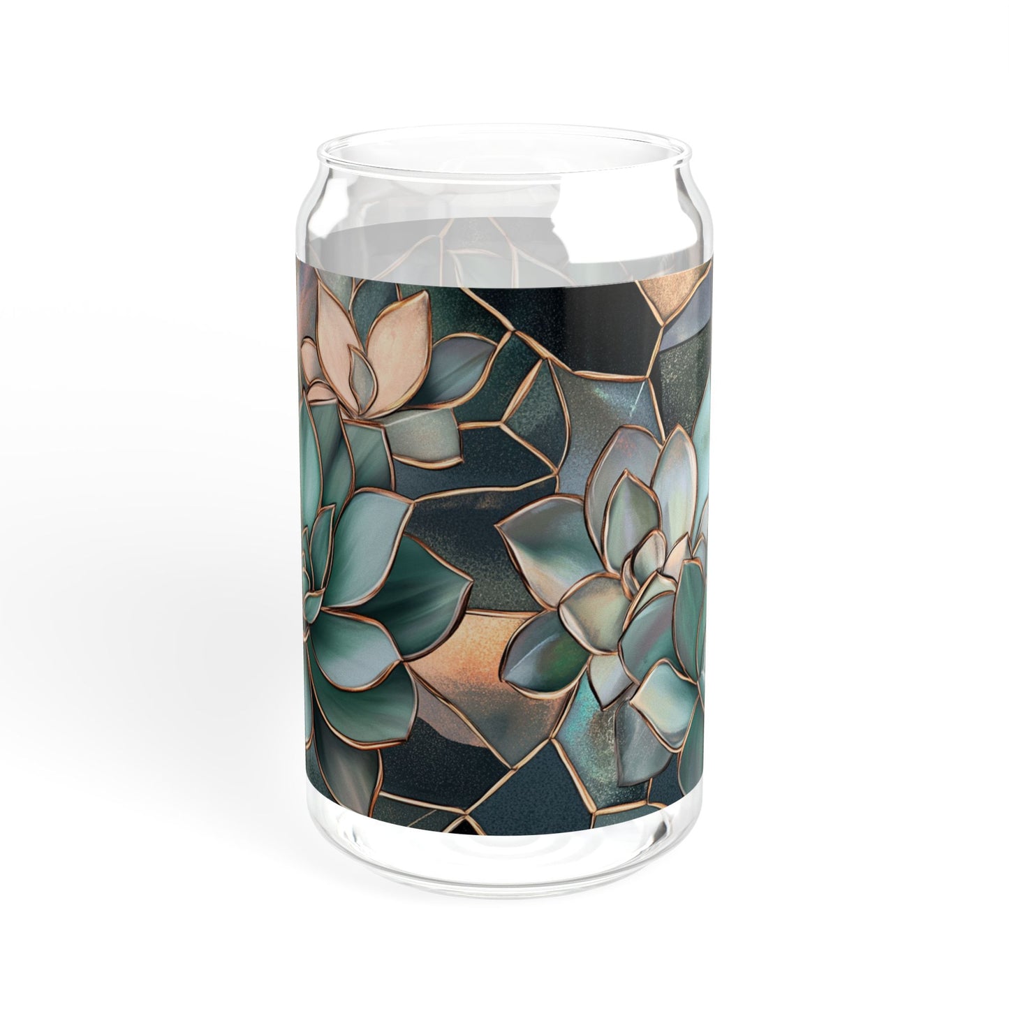 Mystical Succulent Glass 16oz | Bamboo Lid Tumbler | Jade Green Plant Glass | Dark Academia Sipper | Gold Accent