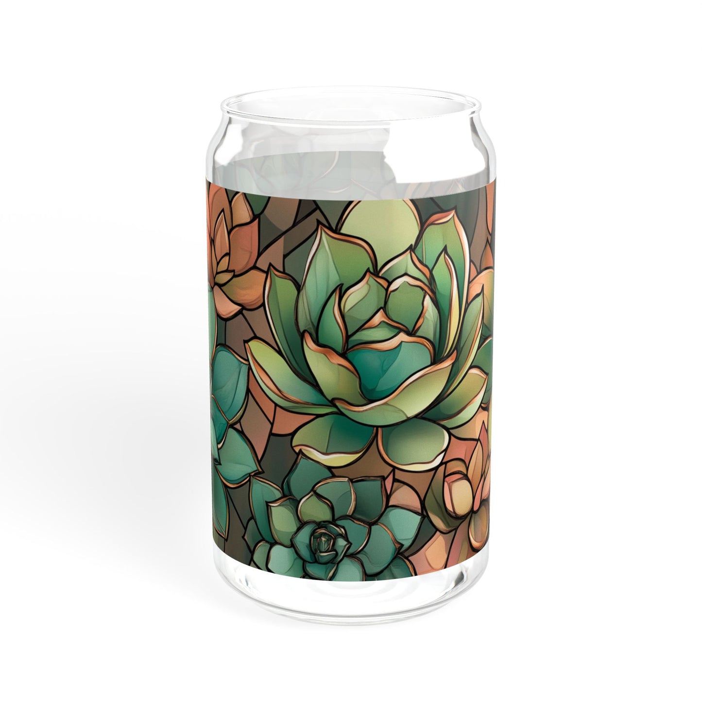 Copper Succulent Glass 16oz | Bamboo Lid Tumbler | Jade Plant Sipper | Botanical Glass | Gold Accent Design