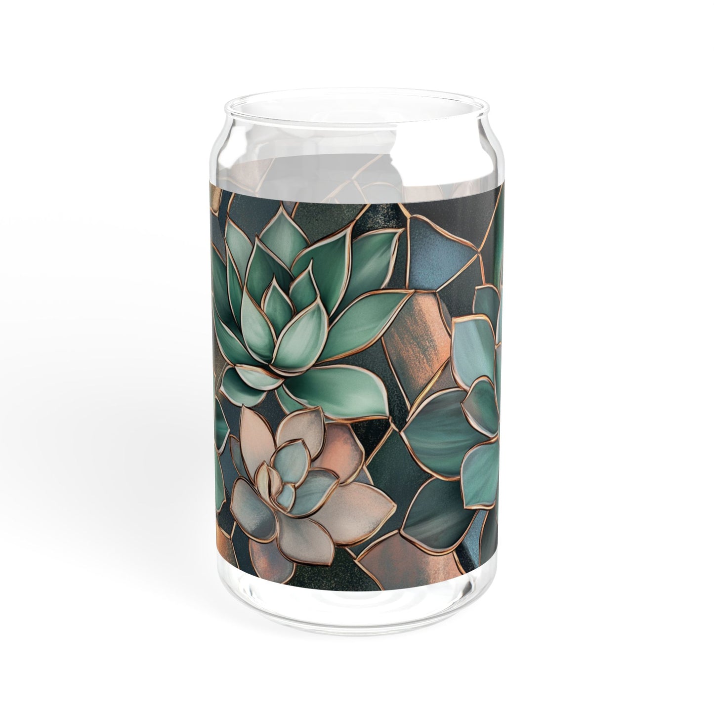 Mystical Succulent Glass 16oz | Bamboo Lid Tumbler | Jade Green Plant Glass | Dark Academia Sipper | Gold Accent