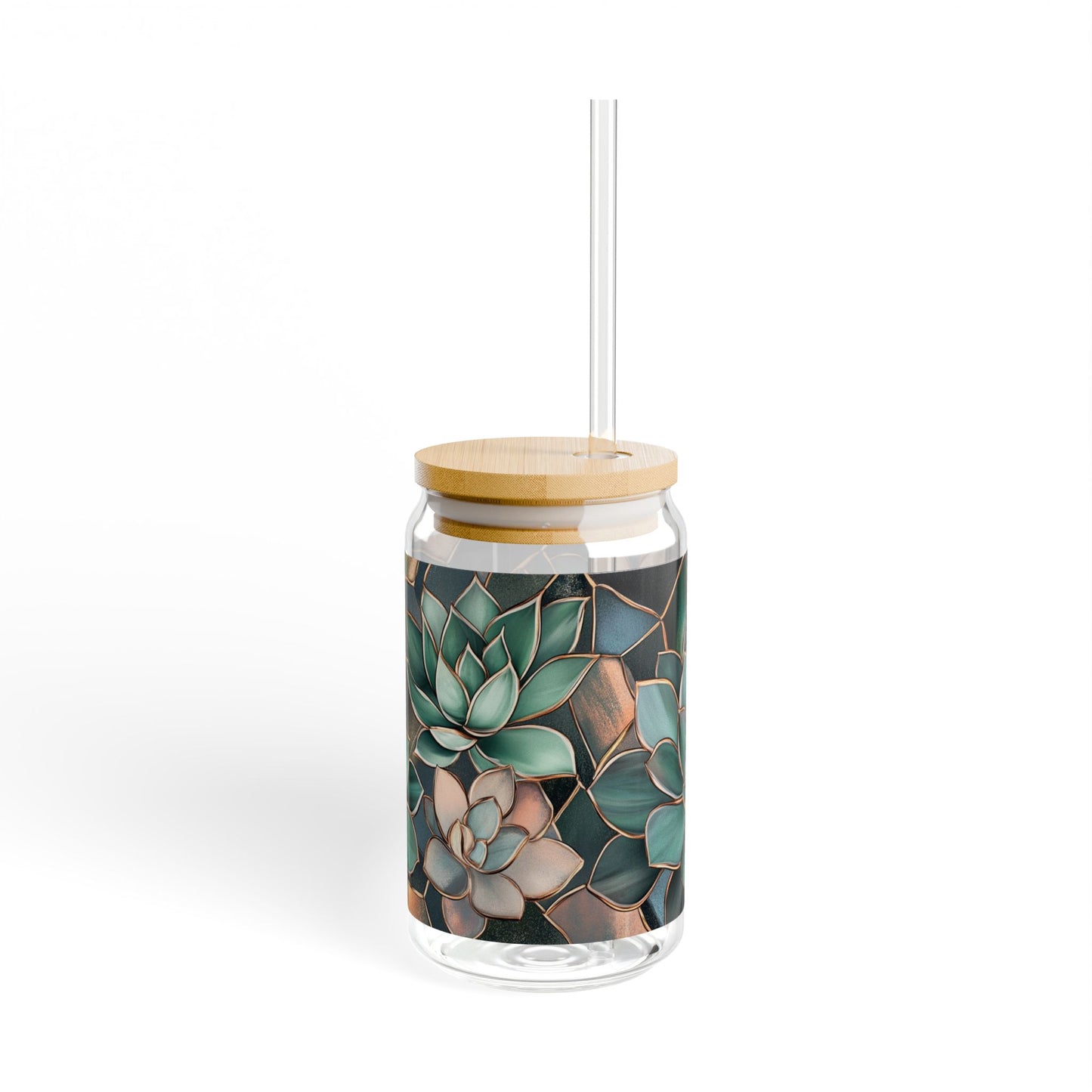 Mystical Succulent Glass 16oz | Bamboo Lid Tumbler | Jade Green Plant Glass | Dark Academia Sipper | Gold Accent