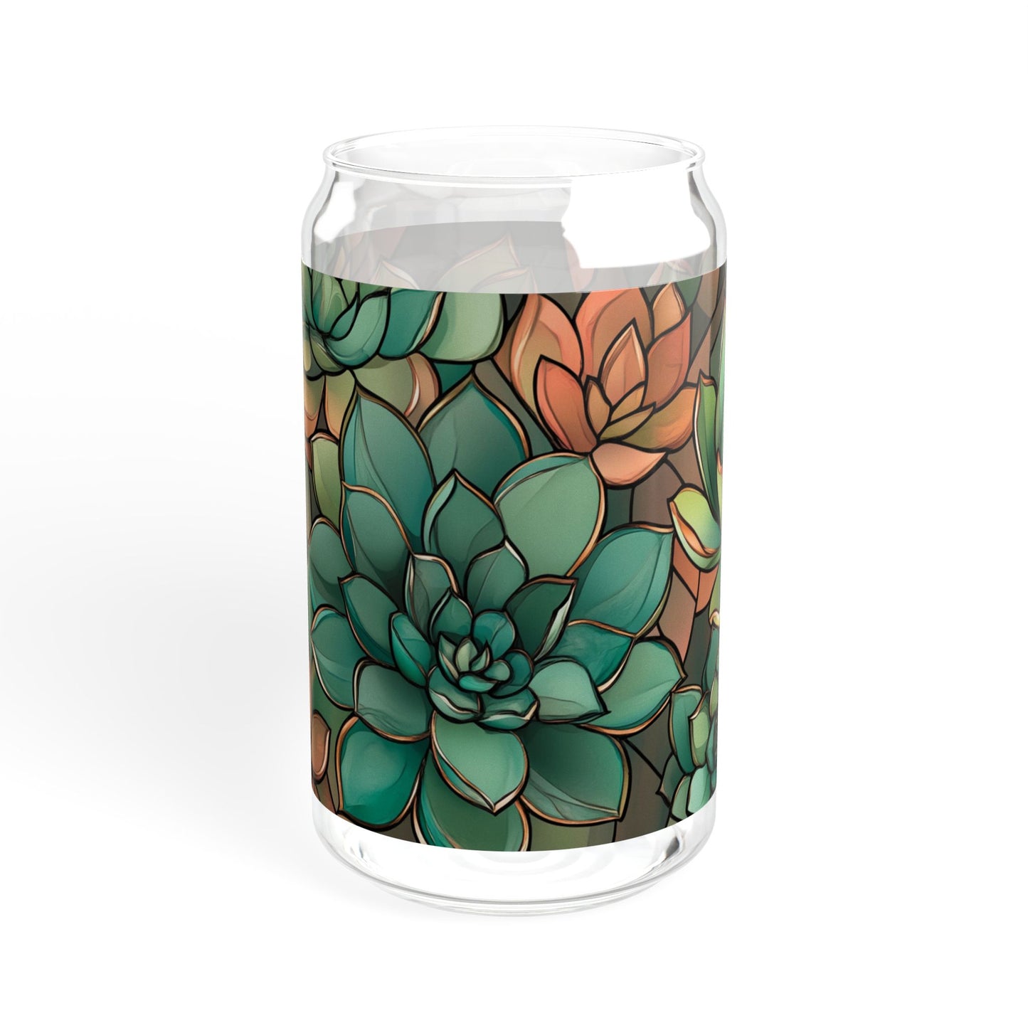 Copper Succulent Glass 16oz | Bamboo Lid Tumbler | Jade Plant Sipper | Botanical Glass | Gold Accent Design