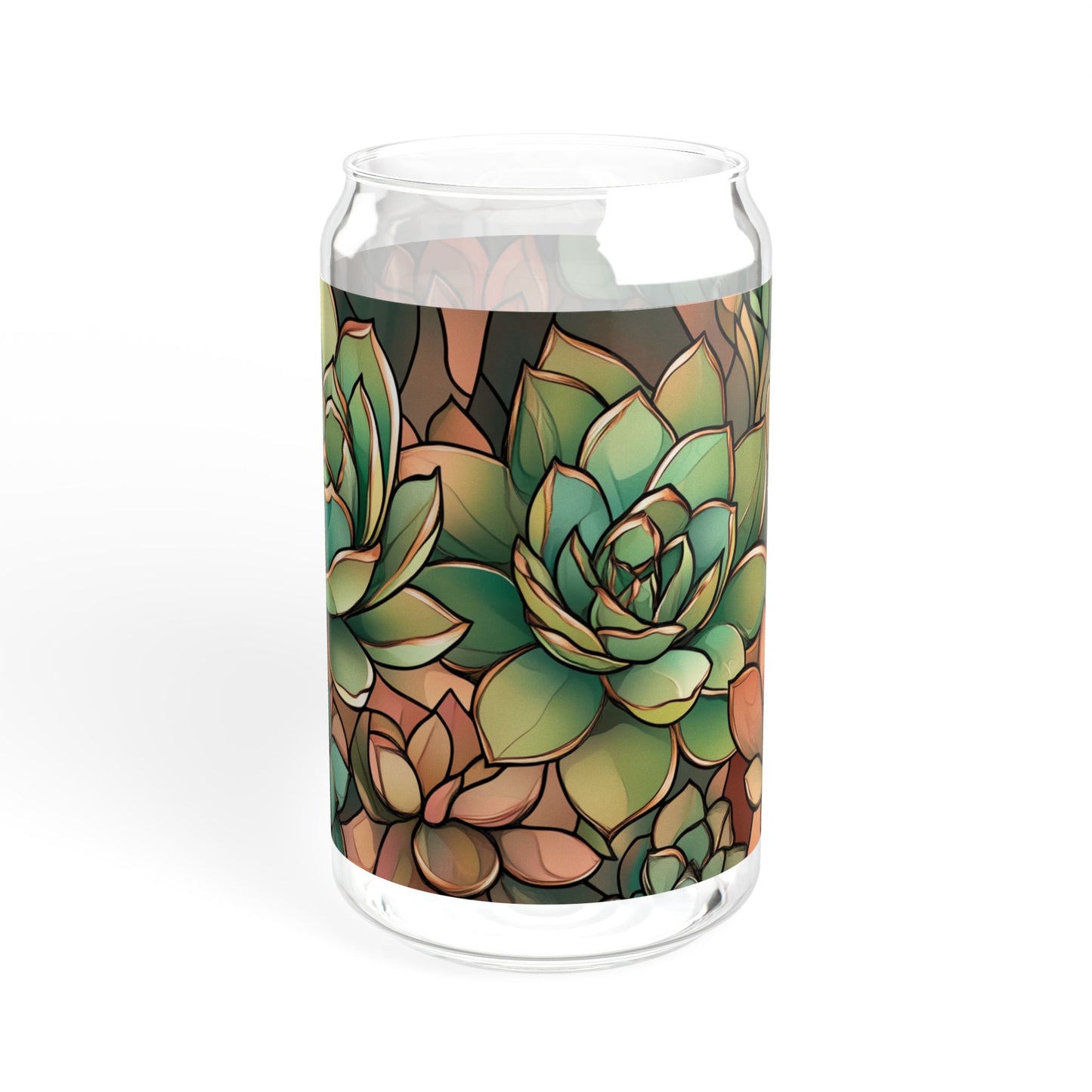 Copper Succulent Glass 16oz | Bamboo Lid Tumbler | Jade Plant Sipper | Botanical Glass | Gold Accent Design