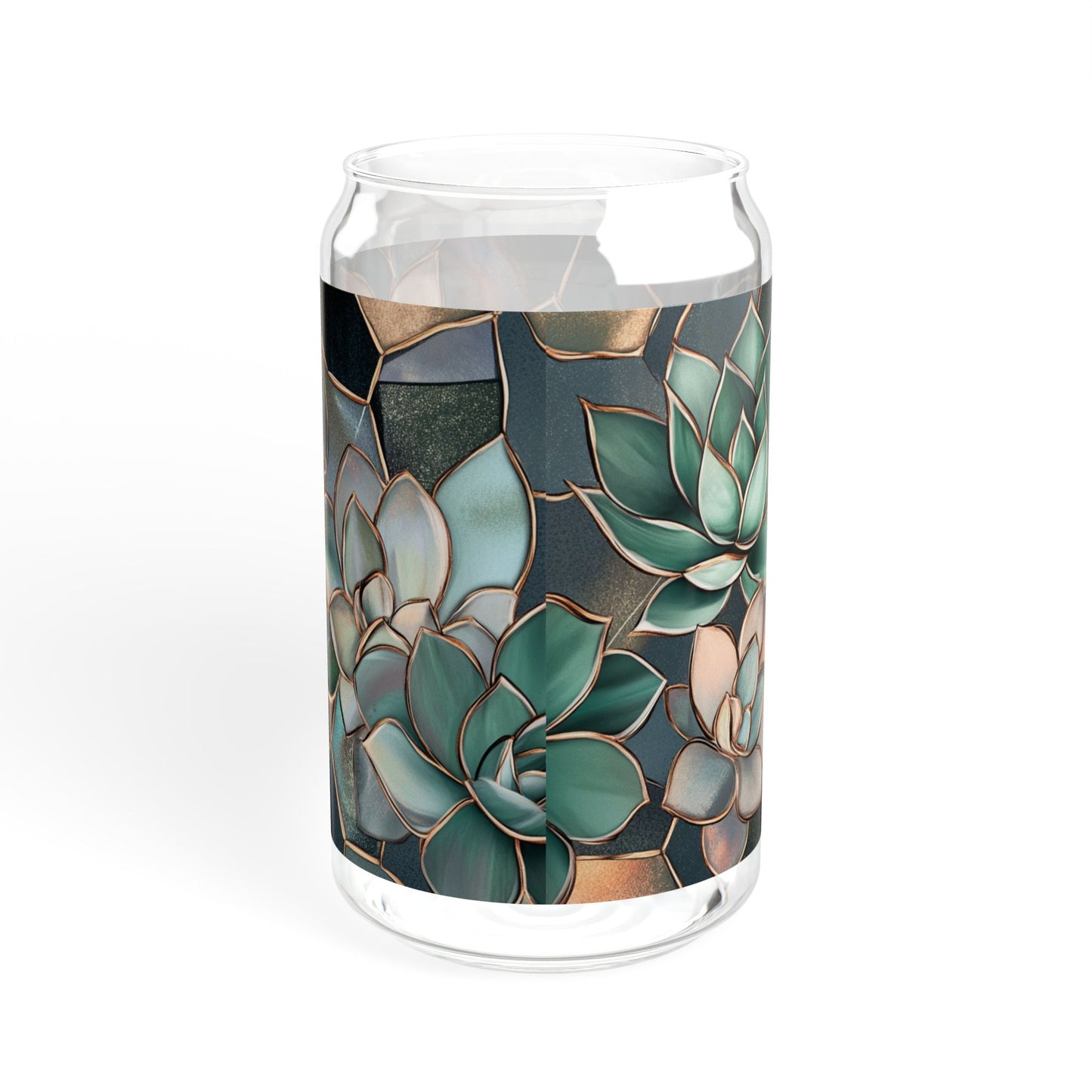 Mystical Succulent Glass 16oz | Bamboo Lid Tumbler | Jade Green Plant Glass | Dark Academia Sipper | Gold Accent