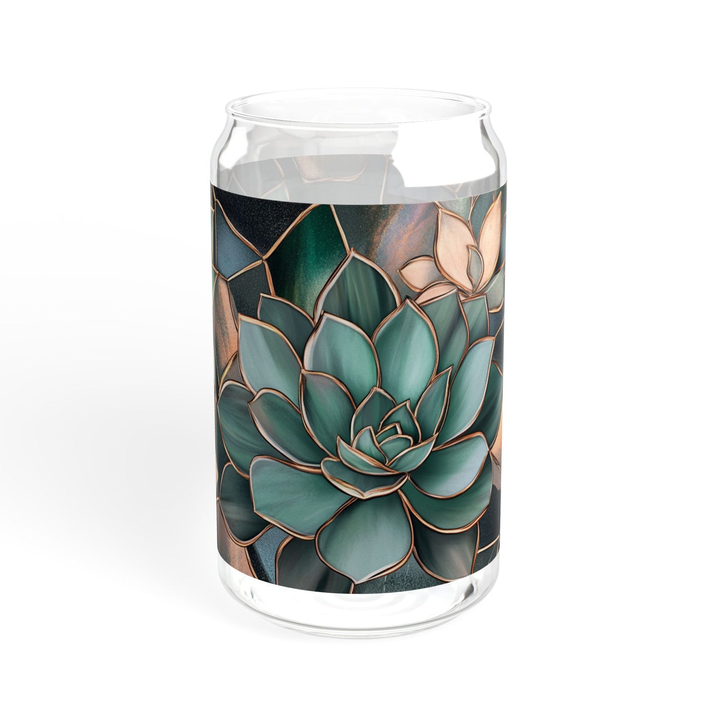 Mystical Succulent Glass 16oz | Bamboo Lid Tumbler | Jade Green Plant Glass | Dark Academia Sipper | Gold Accent