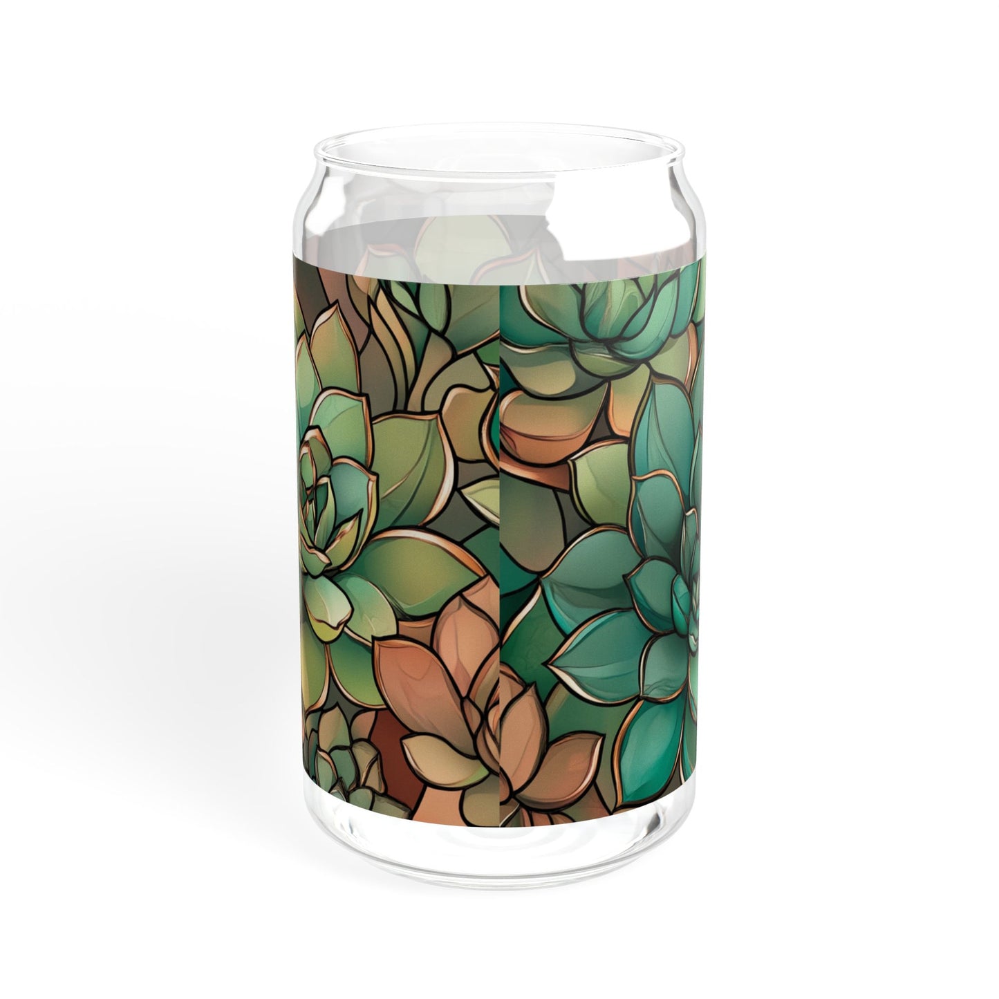 Copper Succulent Glass 16oz | Bamboo Lid Tumbler | Jade Plant Sipper | Botanical Glass | Gold Accent Design